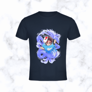 demon slayer graphic t shirt – blue unisex tee with sword & water design