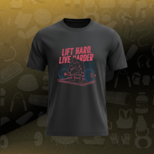 retro gym vibe: lift hard. live harder. deadlift t shirt black