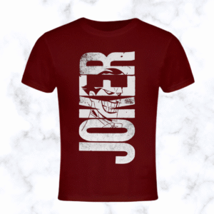 the joker "joker" distressed lettering comic t shirt