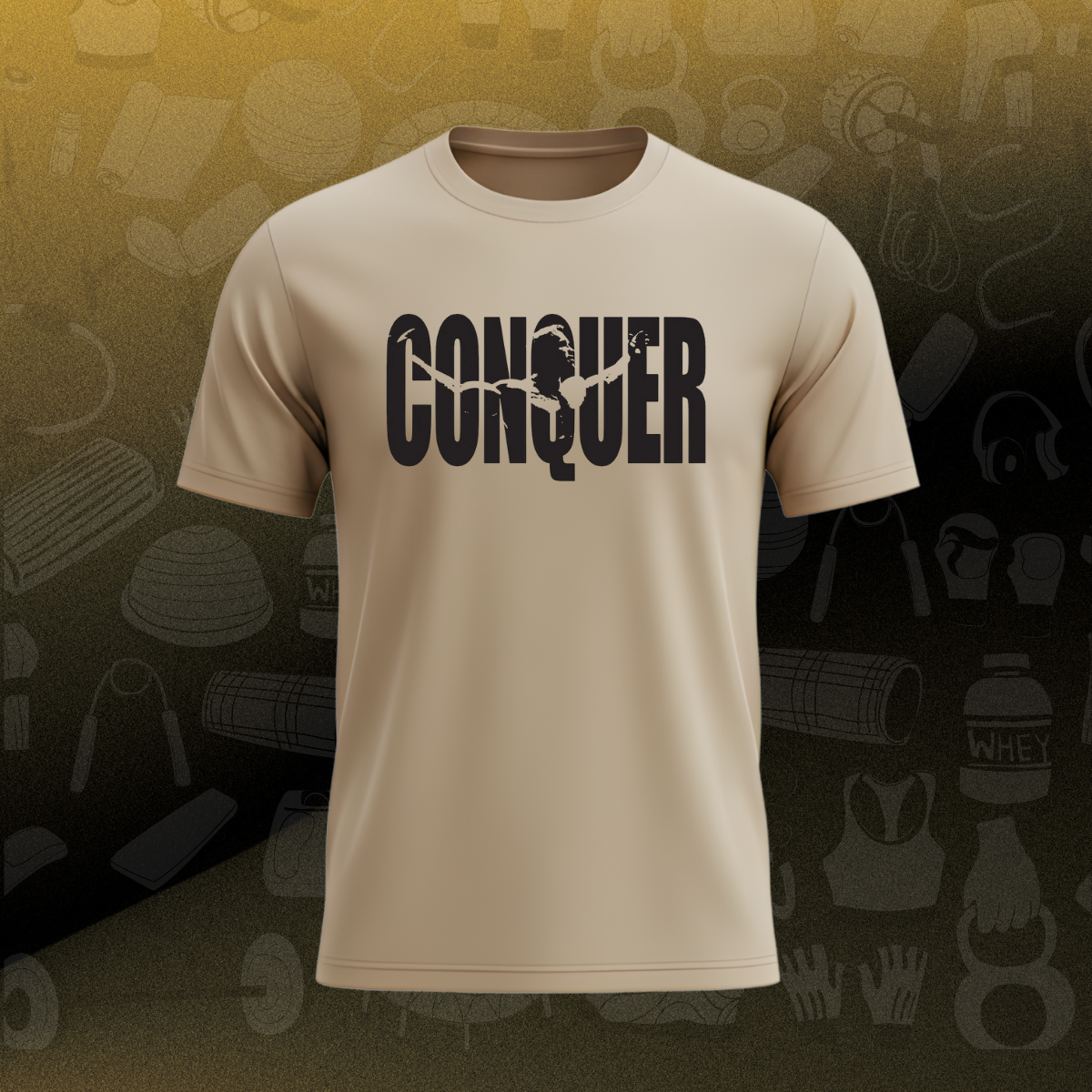motivation wear: conquer bodybuilding graphic t shirt beige motivation wear: conquer bodybuilding graphic t shirt beige