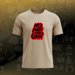 old school motivation: no pain no gain stacker t shirt tan