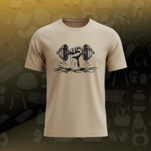 barbell fist graphic gym t shirt tan/desert sand