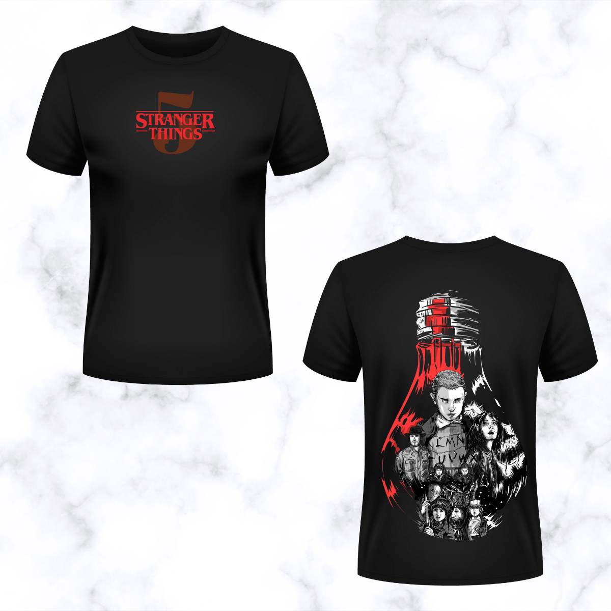 stranger things iconic logo front & mind flayer back print t shirt stranger things iconic logo front & mind flayer back print t shirt