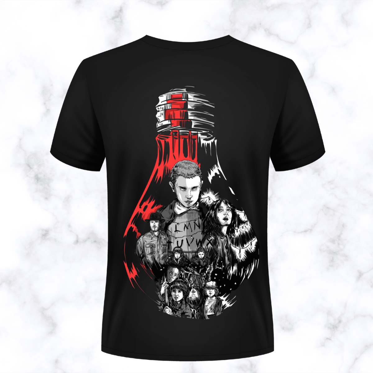 stranger things iconic logo front & mind flayer back print t shirt stranger things iconic logo front & mind flayer back print t shirt